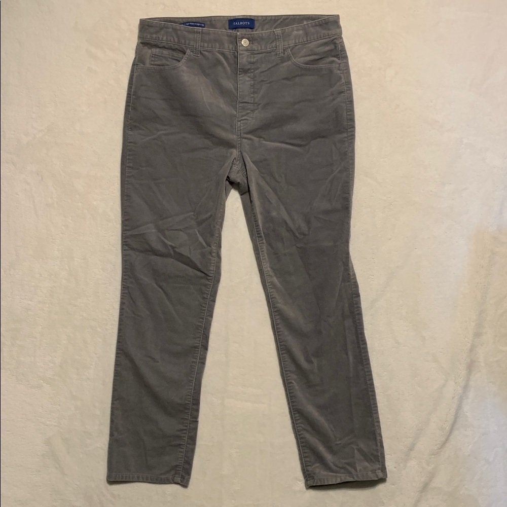 Talbot Women's Pants 12P gray Velour Straight Leg high Rise